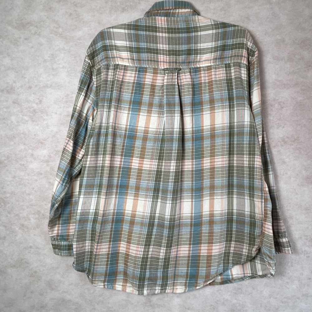 American Eagle Womens Plaid Snap Front Flannel Shirt Blue Pink Green Size M - Picture 9 of 9